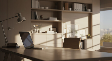 Modern Home Office Desk, Sunlight, Minimalist Design