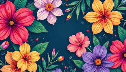 Bold, vibrant floral pattern, ideal for summer promotions , leaves, colorful, intense