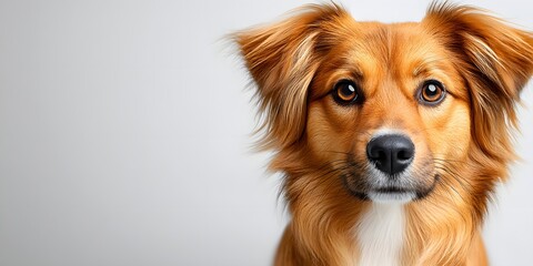 A close-up portrait of a golden retriever mix with expressive eyes and soft fur, showcasing its friendly demeanor. Perfect for pet lovers and animal enthusiasts alike.