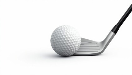 Golf Ball and Club on White Background – High-Resolution Stock Photo