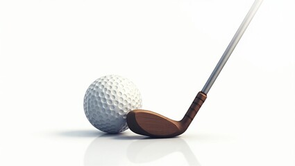 Golf Ball and Club on White Background – High-Resolution Stock Photo