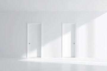 White flush doors on a white wall