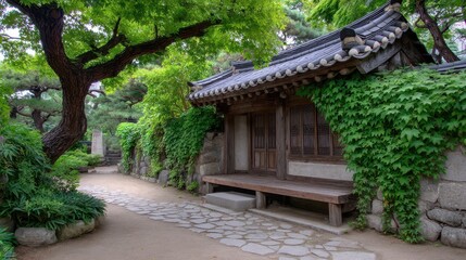 Serene Asian House Amidst Lush Greenery