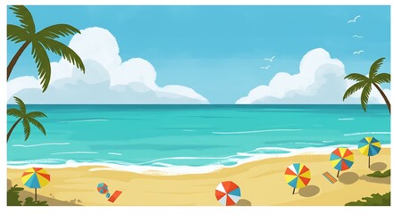 Obraz premium Tropical Beach: Vibrant Summer Illustration