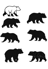 Bear Silhouette Collection: Black & White Vector Art