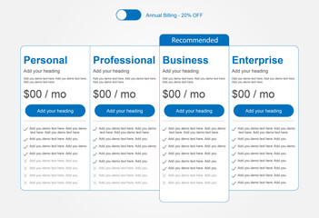 Subscription plans and pricing table web template, Free Pricing Table Templates to Download, Vector Pricing Table Template Stock Illustration