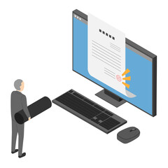 電子印鑑で書類に押印する会社員男性