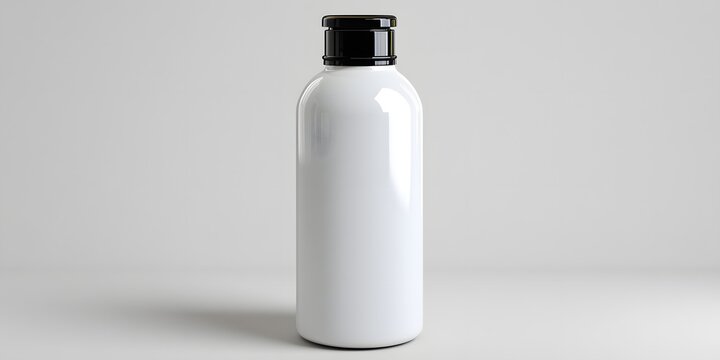 A sleek, clean design of a white bottle with a black cap, set against a minimalist background. Perfect for showcasing beverages, personal care products, or custom branding. - Powered by Adobe