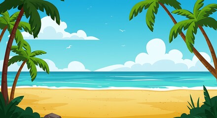 Tropical Paradise: Vibrant Cartoon Beachscape