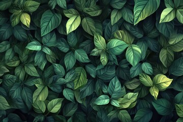 Lush, vibrant green foliage fills the frame, showcasing a dense array of leaves in varying shades and textures