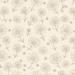 Delicate Daisy Line Art: Beige Floral Pattern