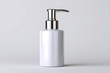 A sleek and modern pump bottle with a glossy white finish, perfect for various liquid products. Ideal for cosmetic, medical, or culinary use, adding elegance to any setting.