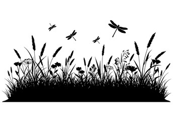 Silhouette Meadow: Dragonflies & Wildflowers