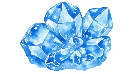 Celestial Blues: A Watercolor Study of Sparkling Crystal Clusters