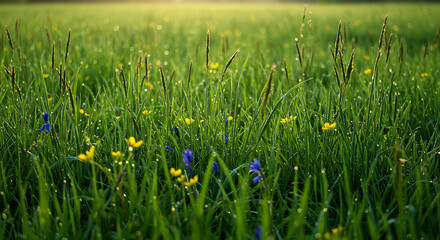 Morning Meadow: Wildflowers and Dew-Kissed Grass