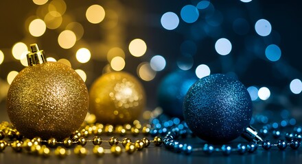 Golden and Sapphire Holiday Sparkle: Festive Ornament Close-Up