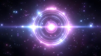 A mesmerizing cosmic image displaying vibrant purple and white light emanating from a central point in a vast and mysterious universe.