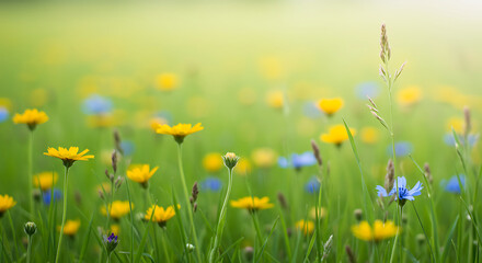 Sunny Meadow Wildflowers: Yellow and Blue Blooms