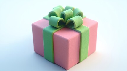 Pink gift box with green ribbon