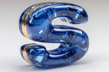 3D Render  Blue Glass Letter S  Gold Accents  Alphabet  Luxury  Elegant  Abstract