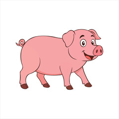 Cute pink piglet cartoon vector  isolated on white. Fun farm mascot for education or entertainment. Fat, baby pig illustration for agriculture or domestic themes.
