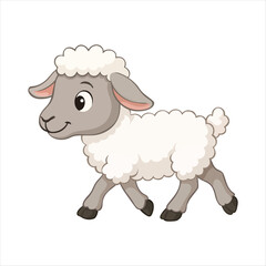 Fluffy white cartoon sheep vector, isolated on white. Woolly farm animal design perfect for agriculture, pet, or countryside themes. Cute lamb illustration for clothing or nature projects.