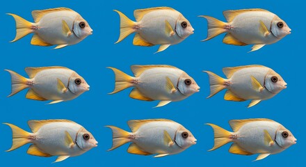 Fototapeta premium Golden Fish School Vibrant Blue Underwater Scene