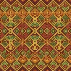 Warm Earth Tones: Intricate Geometric Textile Design AI Generated