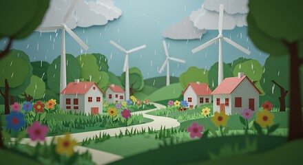 Papercut Paradise: A Rainy Day in Green Energy Village