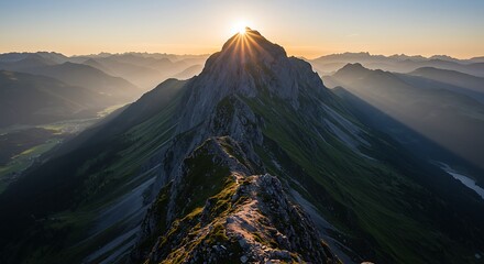 Golden Hour Majesty: A Mountain Peak's Sunrise Embrace