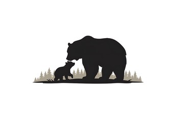 Mama Bear's Gentle Embrace: Silhouette Wildlife Art
