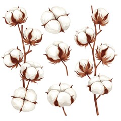 Whimsical Watercolor Cotton Blooms: Soft Whites & Browns