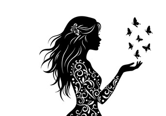Elegant Silhouette: Woman & Butterflies