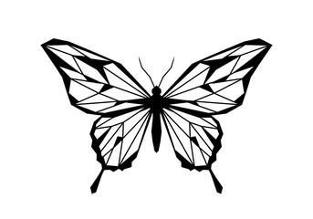 Geometric Butterfly: Black Ink Line Art