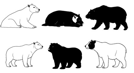 Elegant Bear Silhouettes: Black & White Wildlife Art