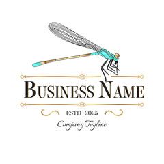 Gold Dragonfly Vintage Retro Style Brand Logo