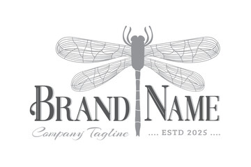 Gray Retro Badge Style Dragonfly Brand Logo Design