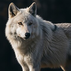 Obraz premium Arctic Wolf Portrait: Golden Eyes, Shadowed Majesty