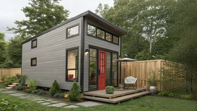 Modern Tiny House in Green Backyard
