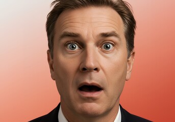Surprised Expression: A portrait captures a man, with a wide-eyed, open-mouthed expression conveying shock, astonishment, and disbelief.