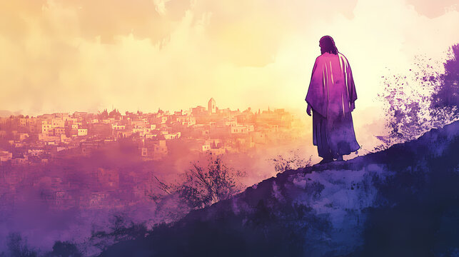 jesus standing hill overlooking jerusalem