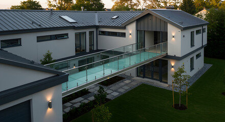 Modern Residence With Skybridge Connecting Living Spaces In Luxurious Setting