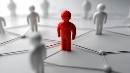 Standing Out from the Crowd: A single red figure stands out prominently among a network of connected white figures.