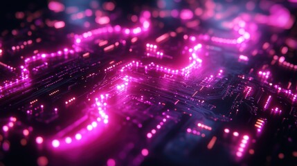 Obraz premium Abstract circuit board design with glowing pink lights