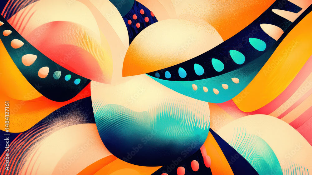 Aufkleber abstract colorful flowing shapes with vibrant gradients and dotted patterns creating a dynamic moder