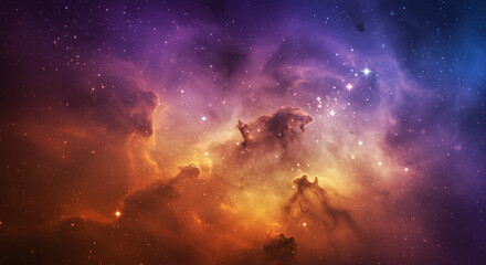 Fototapeta premium Colorful space nebula with glowing stars and misty light in a beautiful abstract galaxy scene