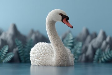 Fototapeta premium Serene White Swan on Calm Lake Minimalist Nature Scene