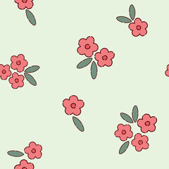 Seamless pattern of red flowers on green background large