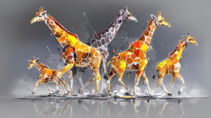 Obraz premium Artistic Giraffe Herd Geometric Wildlife Painting African Safari Art