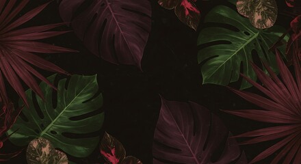 Midnight Bloom: Tropical Leaf Collage
